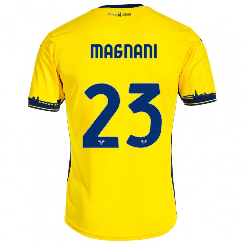 Kandiny Gyermek Giangiacomo Magnani #23 Sárga Idegenbeli Jersey 2023/24 Mez Póló Ing