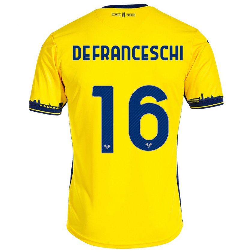 Kandiny Gyermek Edoardo De Franceschi #16 Sárga Idegenbeli Jersey 2023/24 Mez Póló Ing