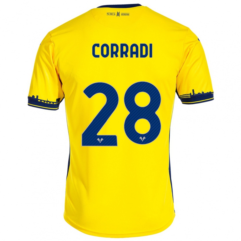 Kandiny Gyermek Christian Corradi #28 Sárga Idegenbeli Jersey 2023/24 Mez Póló Ing