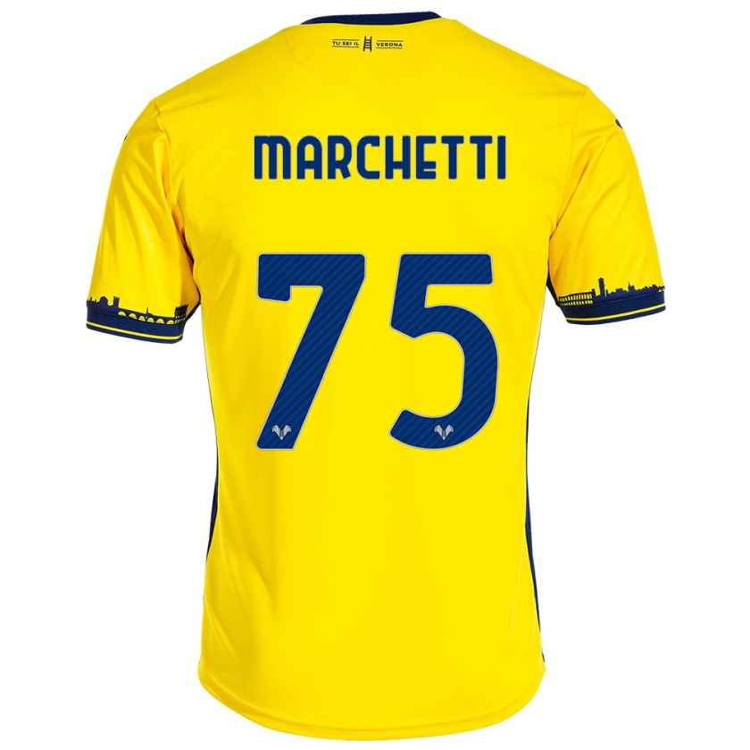 Kandiny Gyermek Nicolò Marchetti #75 Sárga Idegenbeli Jersey 2023/24 Mez Póló Ing