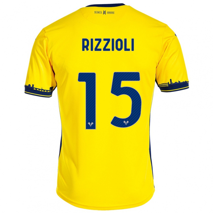 Kandiny Gyermek Gaia Rizzioli #15 Sárga Idegenbeli Jersey 2023/24 Mez Póló Ing