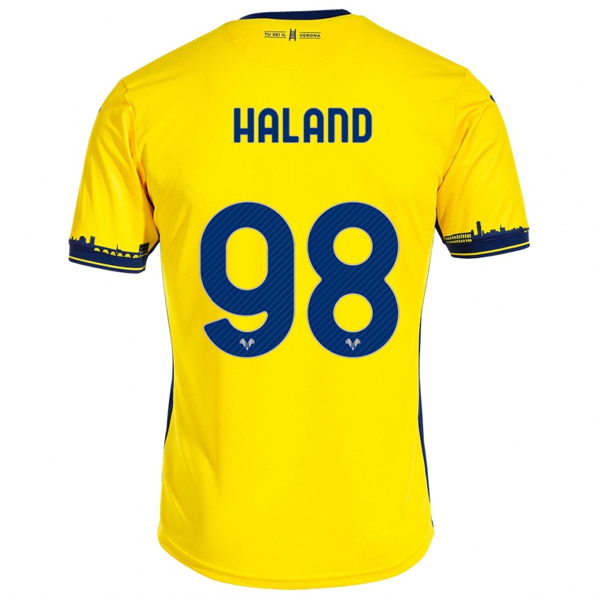 Kandiny Gyermek Benedicte Iversen Håland #98 Sárga Idegenbeli Jersey 2023/24 Mez Póló Ing