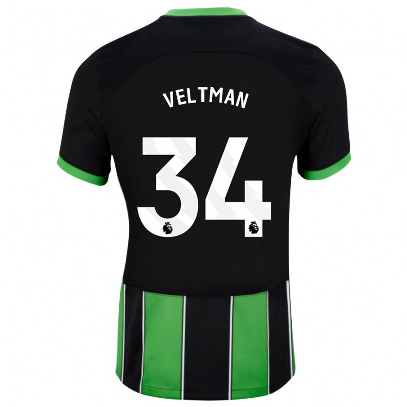 Kandiny Gyermek Joël Veltman #34 Fekete Zöld Idegenbeli Jersey 2023/24 Mez Póló Ing