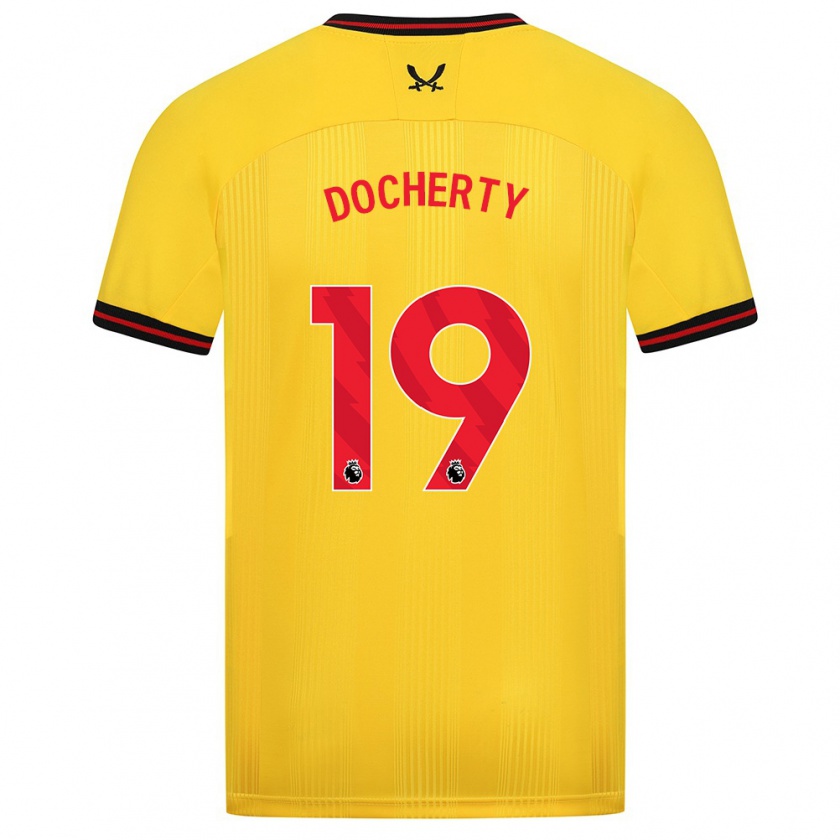 Kandiny Gyermek Charley Docherty #19 Sárga Idegenbeli Jersey 2023/24 Mez Póló Ing