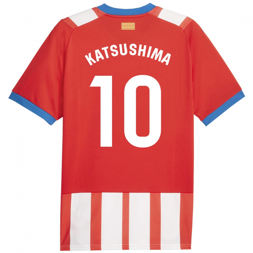 Kandiny Férfi Shinnosuke Katsushima #10 Piros Fehér Hazai Jersey 2023/24 Mez Póló Ing