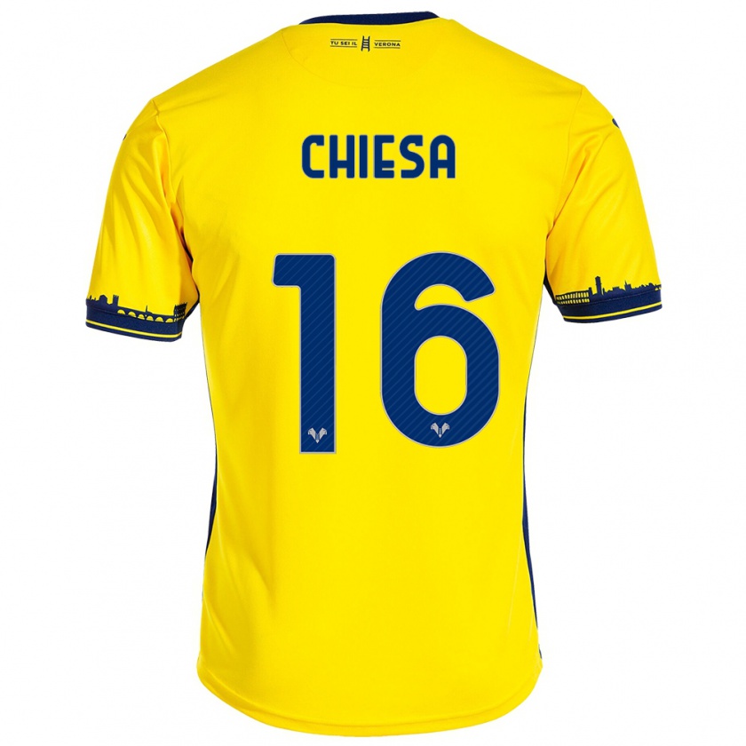 Kandiny Férfi Mattia Chiesa #16 Sárga Idegenbeli Jersey 2023/24 Mez Póló Ing