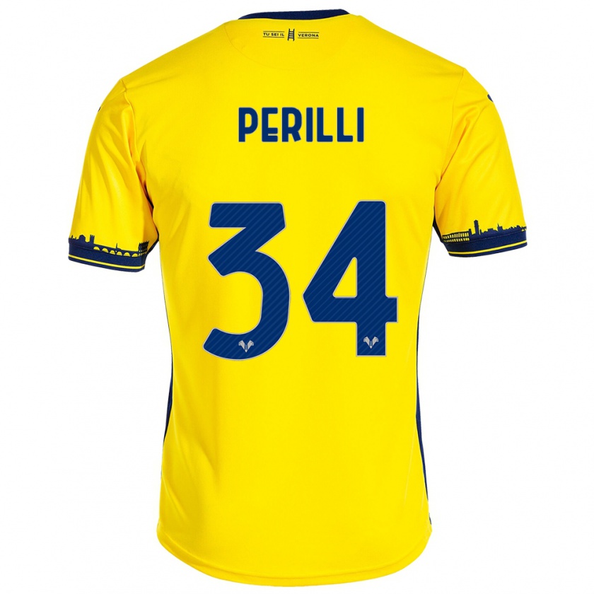 Kandiny Férfi Simone Perilli #34 Sárga Idegenbeli Jersey 2023/24 Mez Póló Ing