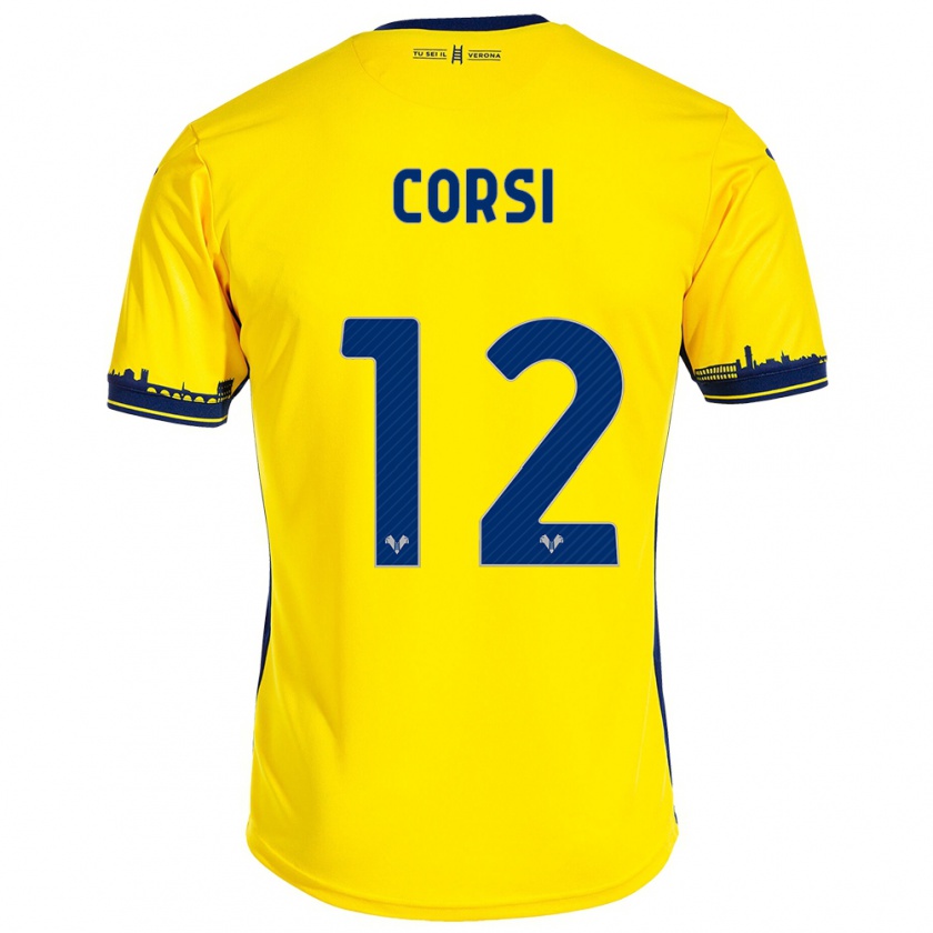 Kandiny Férfi Sara Corsi #12 Sárga Idegenbeli Jersey 2023/24 Mez Póló Ing