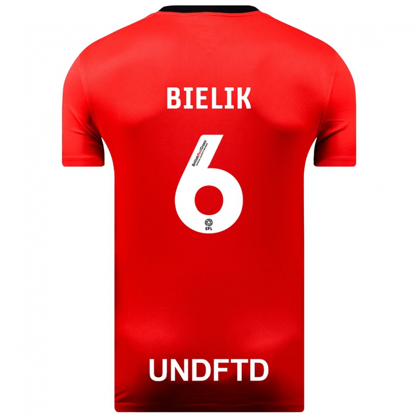 Kandiny Férfi Krystian Bielik #6 Piros Idegenbeli Jersey 2023/24 Mez Póló Ing