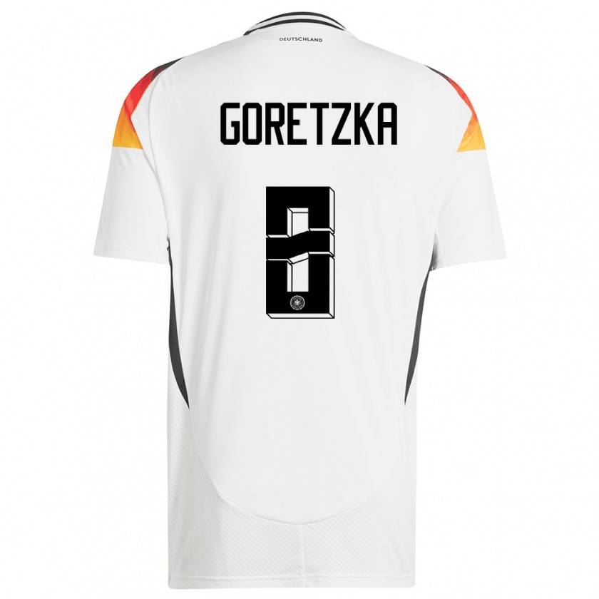 Kandiny Gyermek Németország Leon Goretzka #8 Fehér Hazai Jersey 24-26 Mez Póló Ing