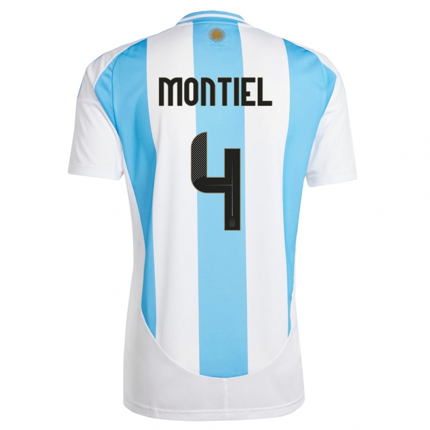 Kandiny Gyermek Argentína Gonzalo Montiel #4 Fehér Kék Hazai Jersey 24-26 Mez Póló Ing