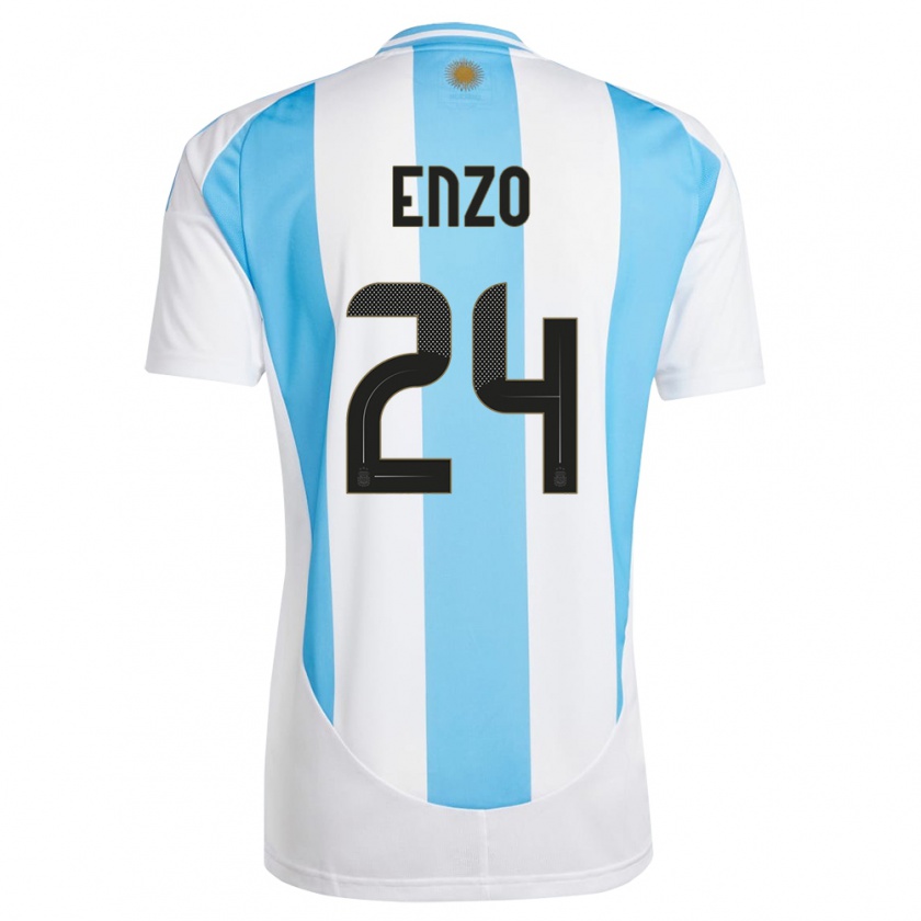 Kandiny Gyermek Argentína Enzo Fernandez #24 Fehér Kék Hazai Jersey 24-26 Mez Póló Ing