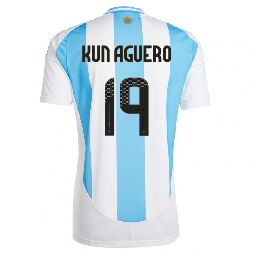 Kandiny Gyermek Argentína Sergio Aguero #19 Fehér Kék Hazai Jersey 24-26 Mez Póló Ing