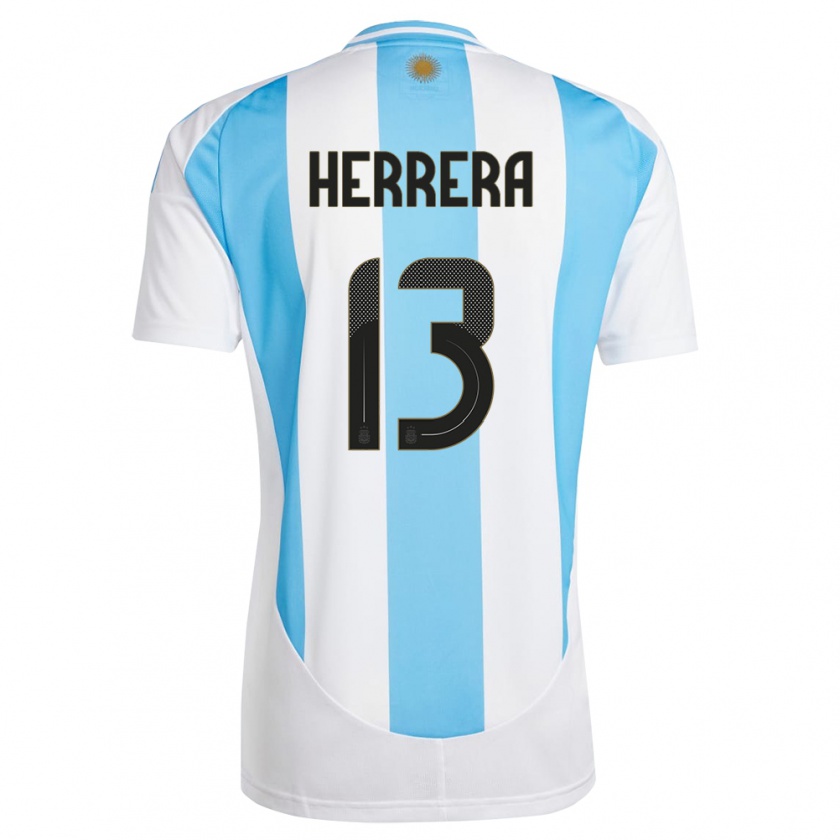 Kandiny Gyermek Argentína Marcelo Herrera #13 Fehér Kék Hazai Jersey 24-26 Mez Póló Ing