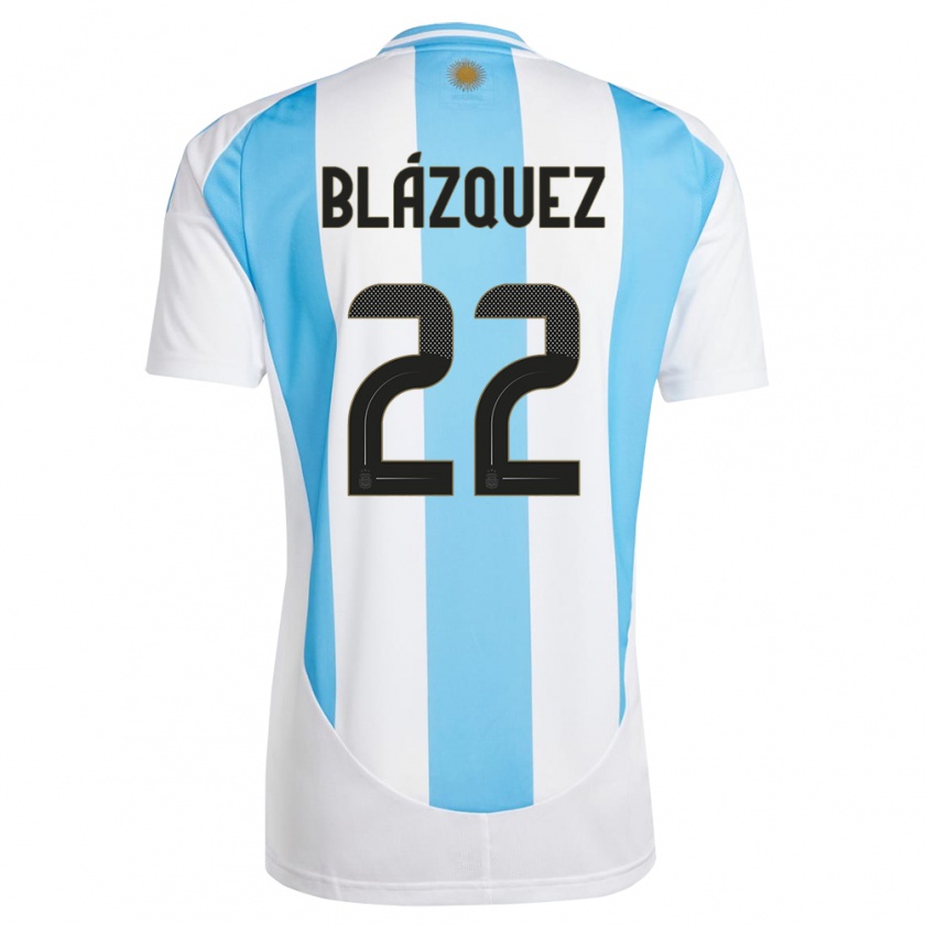 Kandiny Gyermek Argentína Joaquin Blazquez #22 Fehér Kék Hazai Jersey 24-26 Mez Póló Ing