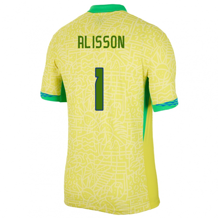 Kandiny Gyermek Brazília Alisson #1 Sárga Hazai Jersey 24-26 Mez Póló Ing