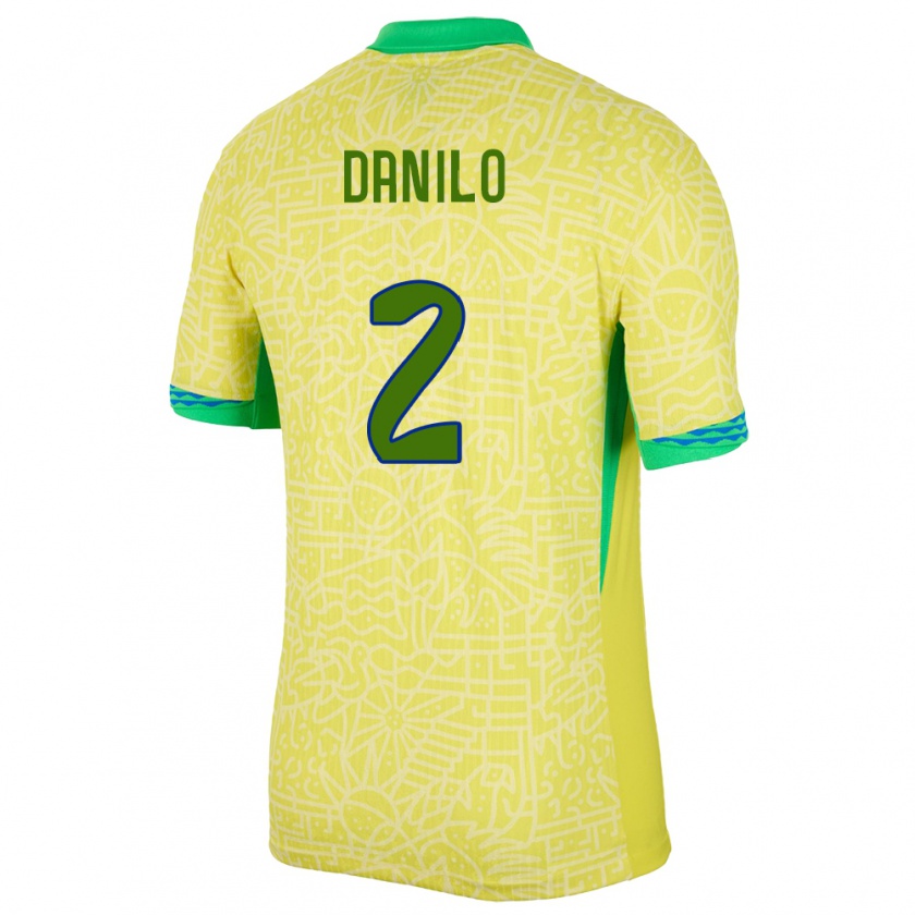 Kandiny Gyermek Brazília Danilo #2 Sárga Hazai Jersey 24-26 Mez Póló Ing