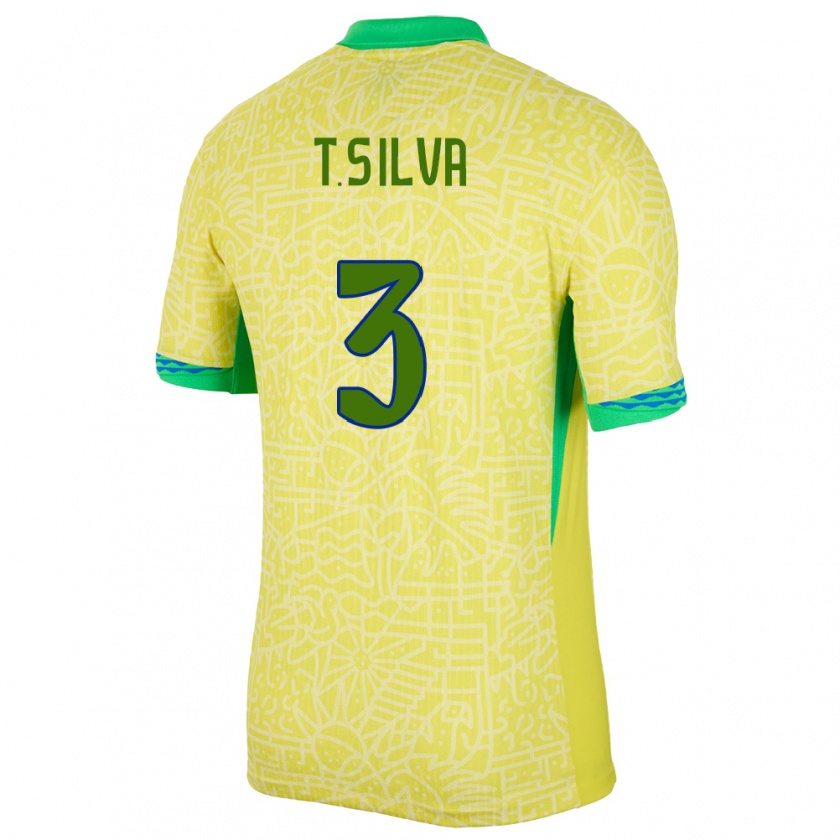 Kandiny Gyermek Brazília Thiago Silva #3 Sárga Hazai Jersey 24-26 Mez Póló Ing