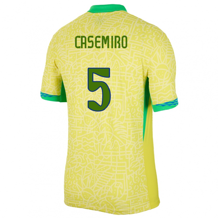 Kandiny Gyermek Brazília Casemiro #5 Sárga Hazai Jersey 24-26 Mez Póló Ing