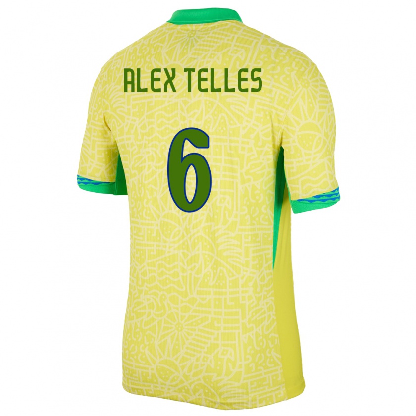 Kandiny Gyermek Brazília Alex Telles #6 Sárga Hazai Jersey 24-26 Mez Póló Ing