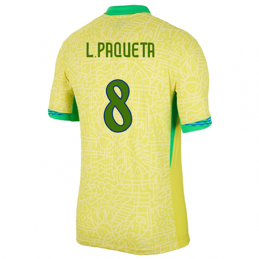 Kandiny Gyermek Brazília Lucas Paqueta #8 Sárga Hazai Jersey 24-26 Mez Póló Ing