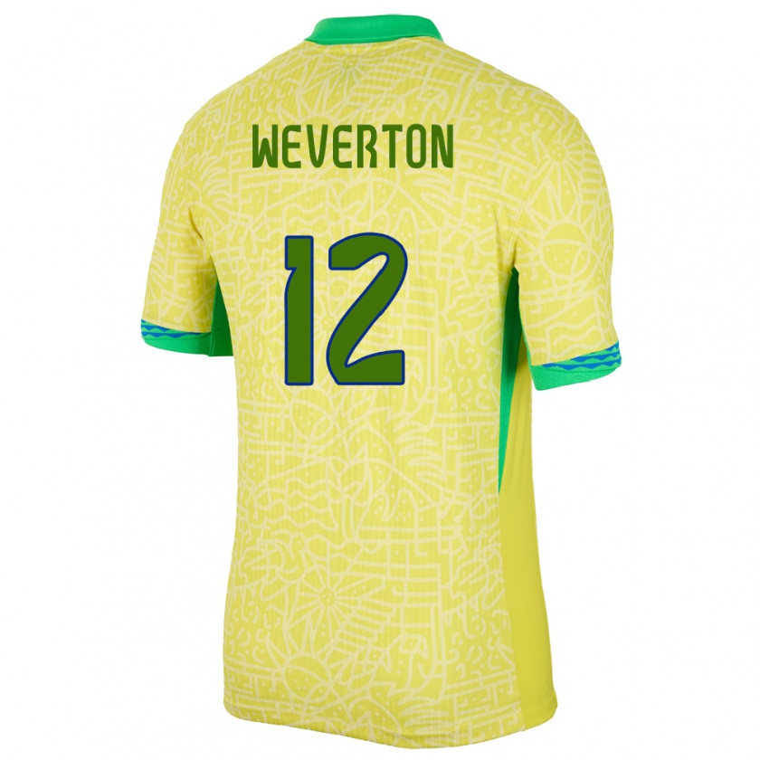 Kandiny Gyermek Brazília Weverton #12 Sárga Hazai Jersey 24-26 Mez Póló Ing