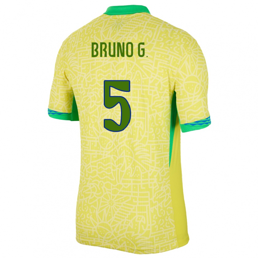 Kandiny Gyermek Brazília Bruno Guimaraes #5 Sárga Hazai Jersey 24-26 Mez Póló Ing