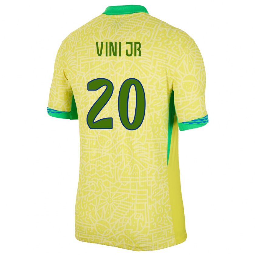 Kandiny Gyermek Brazília Vinicius Junior #20 Sárga Hazai Jersey 24-26 Mez Póló Ing