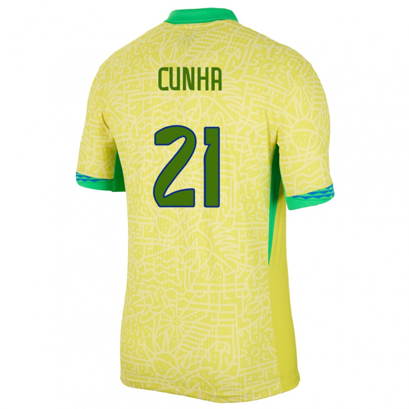 Kandiny Gyermek Brazília Matheus Cunha #21 Sárga Hazai Jersey 24-26 Mez Póló Ing