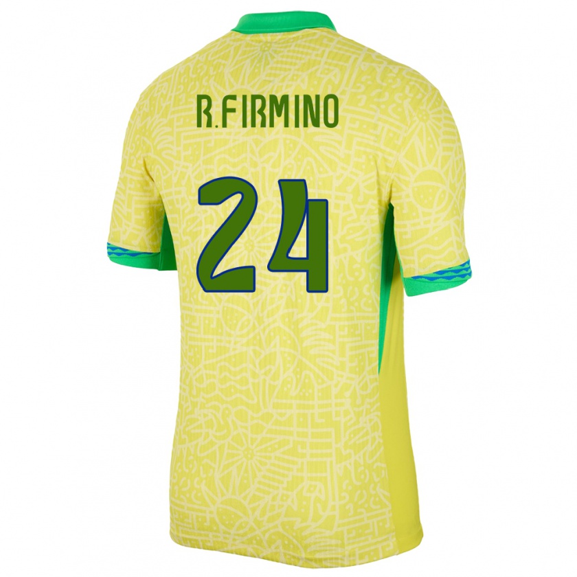 Kandiny Gyermek Brazília Roberto Firmino #24 Sárga Hazai Jersey 24-26 Mez Póló Ing