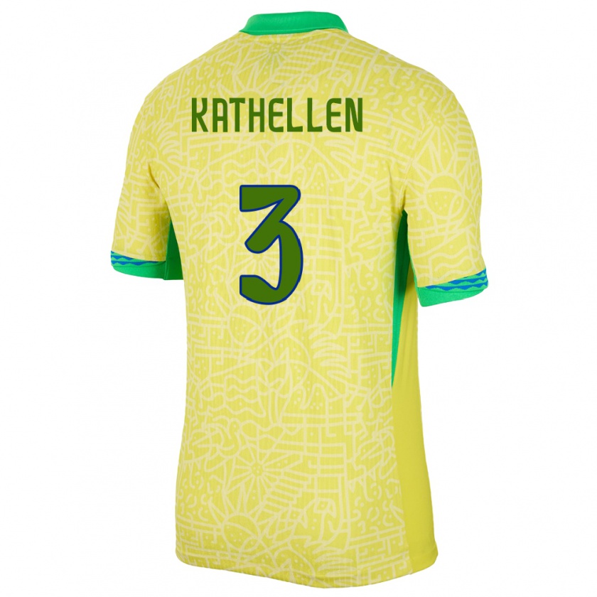 Kandiny Gyermek Brazília Kathellen #3 Sárga Hazai Jersey 24-26 Mez Póló Ing