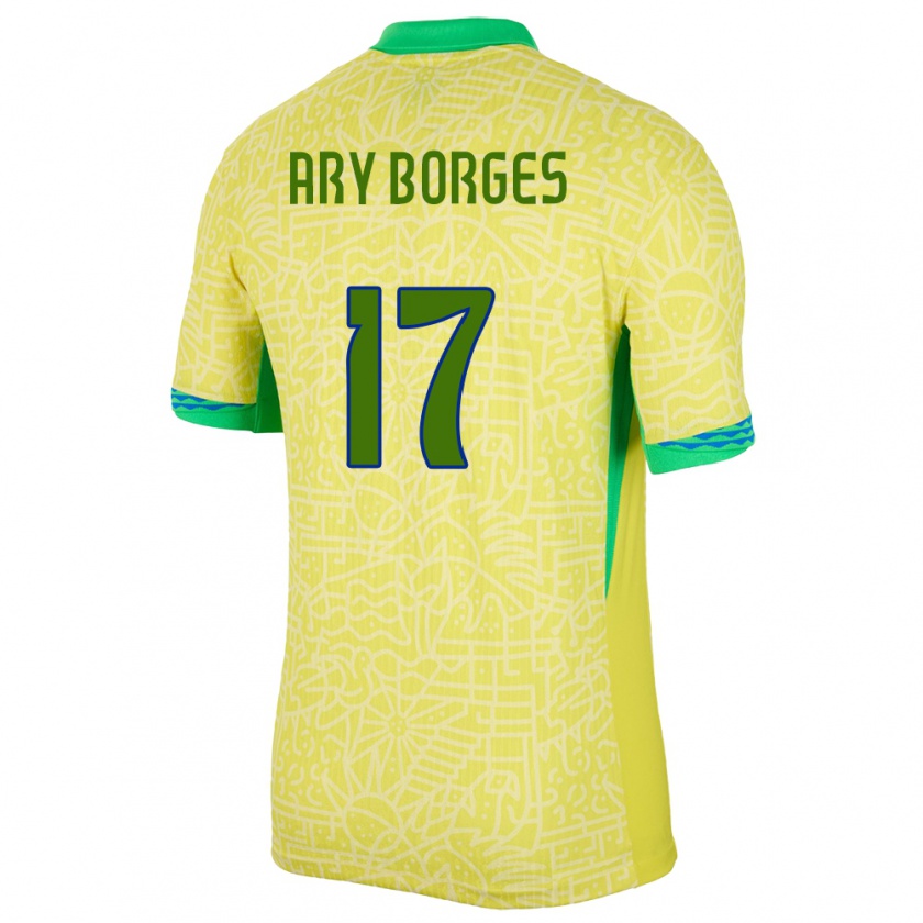 Kandiny Gyermek Brazília Ary Borges #17 Sárga Hazai Jersey 24-26 Mez Póló Ing