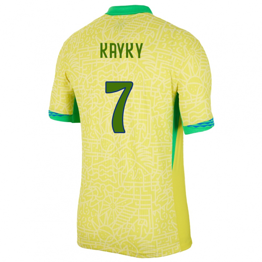 Kandiny Gyermek Brazília Kayky #7 Sárga Hazai Jersey 24-26 Mez Póló Ing