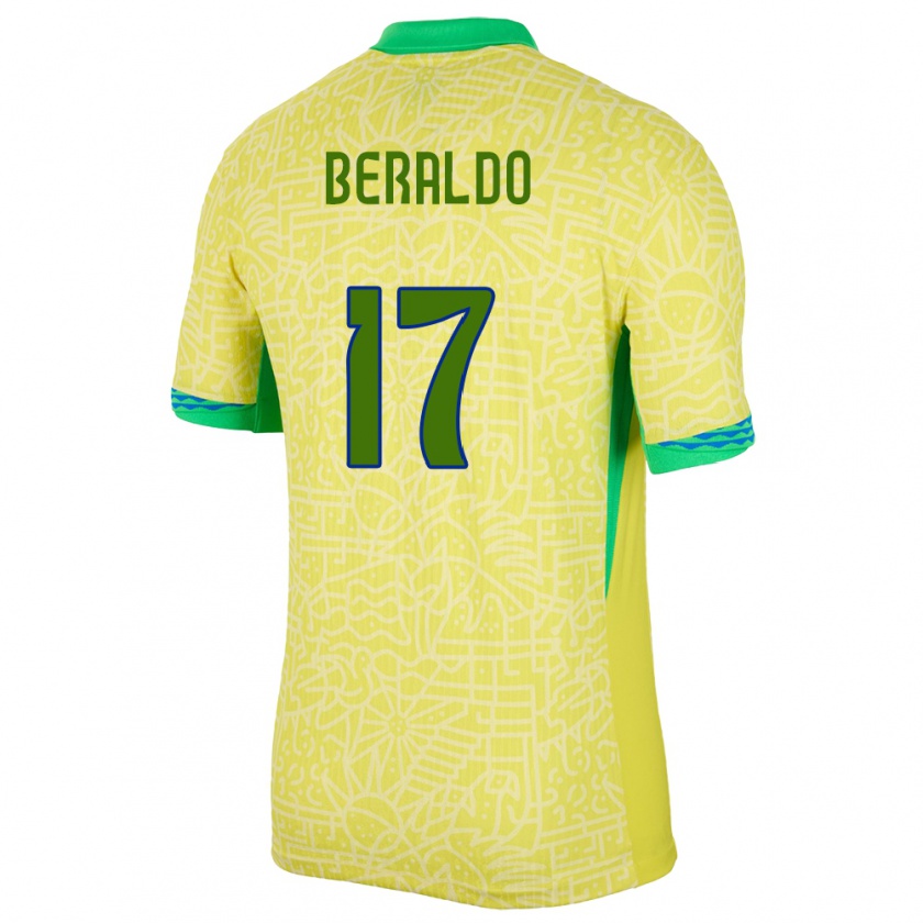 Kandiny Gyermek Brazília Lucas Beraldo #17 Sárga Hazai Jersey 24-26 Mez Póló Ing