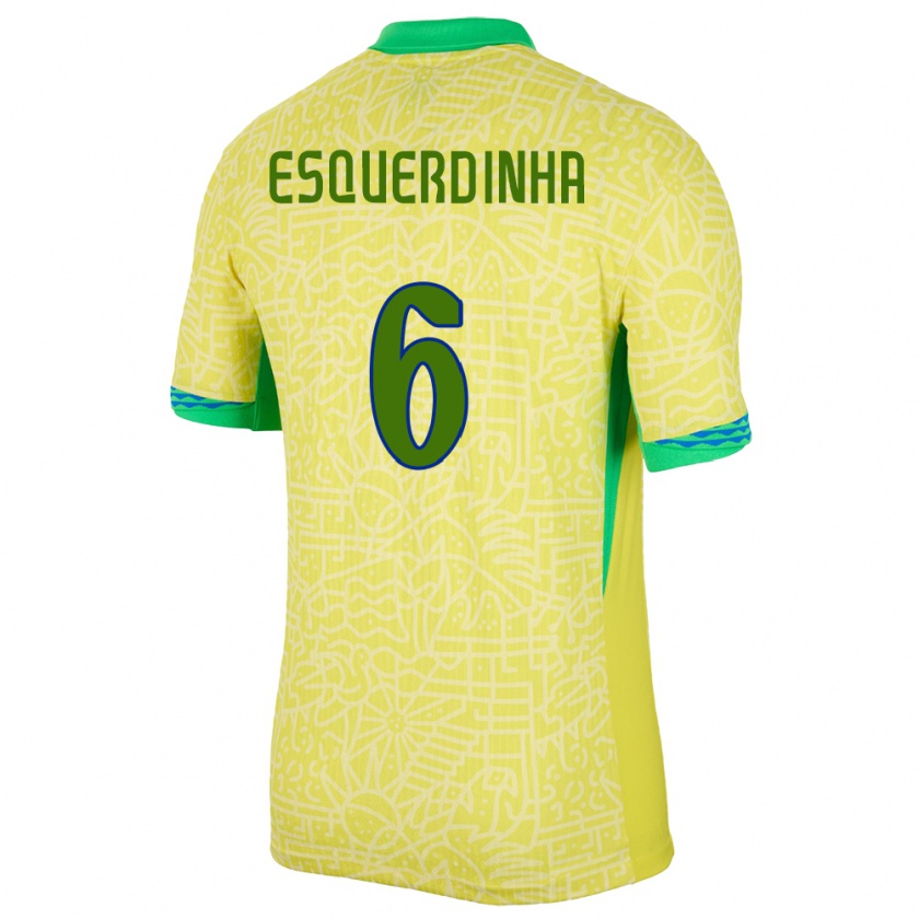 Kandiny Gyermek Brazília Esquerdinha #6 Sárga Hazai Jersey 24-26 Mez Póló Ing