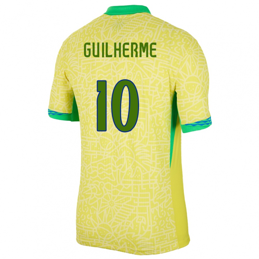 Kandiny Gyermek Brazília Luis Guilherme #10 Sárga Hazai Jersey 24-26 Mez Póló Ing