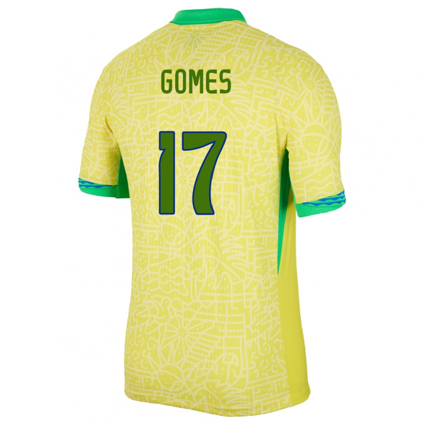 Kandiny Gyermek Brazília William Gomes #17 Sárga Hazai Jersey 24-26 Mez Póló Ing