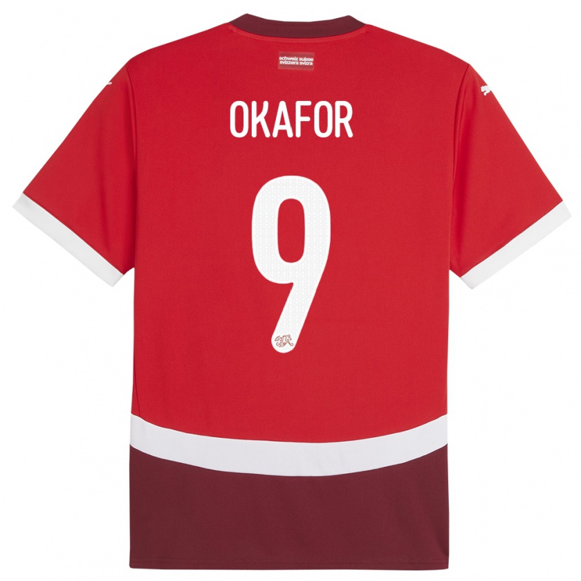 Kandiny Gyermek Svájc Noah Okafor #9 Piros Hazai Jersey 24-26 Mez Póló Ing