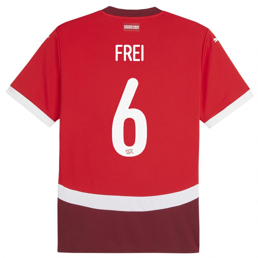 Kandiny Gyermek Svájc Fabian Frei #6 Piros Hazai Jersey 24-26 Mez Póló Ing