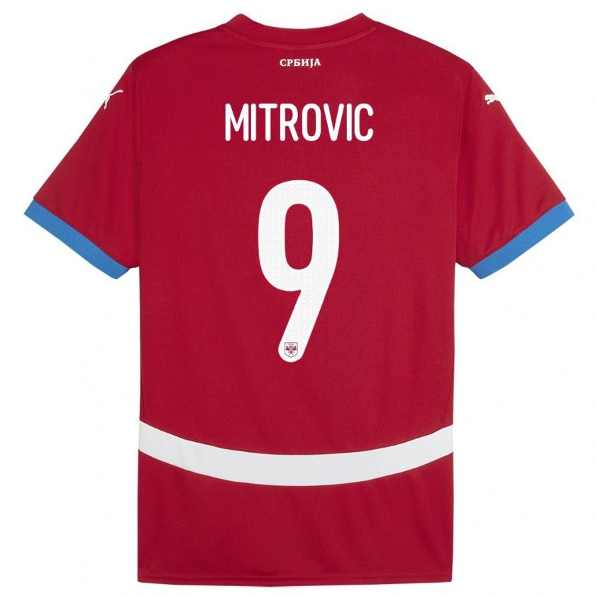 Kandiny Gyermek Szerbia Aleksandar Mitrovic #9 Piros Hazai Jersey 24-26 Mez Póló Ing