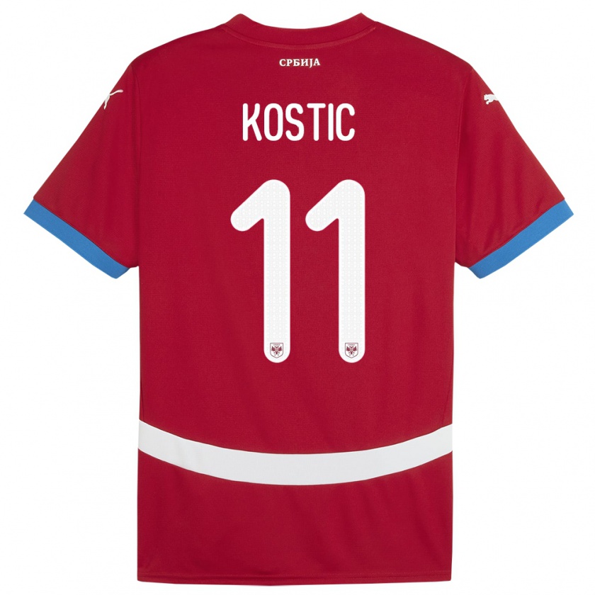 Kandiny Gyermek Szerbia Filip Kostic #11 Piros Hazai Jersey 24-26 Mez Póló Ing