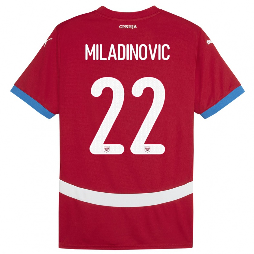 Kandiny Gyermek Szerbia Igor Miladinovic #22 Piros Hazai Jersey 24-26 Mez Póló Ing