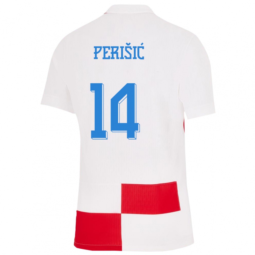 Kandiny Gyermek Horvátország Ivan Perisic #14 Fehér Piros Hazai Jersey 24-26 Mez Póló Ing