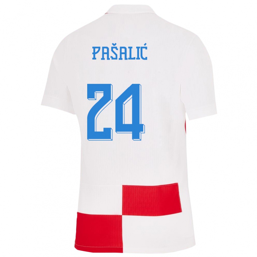 Kandiny Gyermek Horvátország Marco Pasalic #24 Fehér Piros Hazai Jersey 24-26 Mez Póló Ing