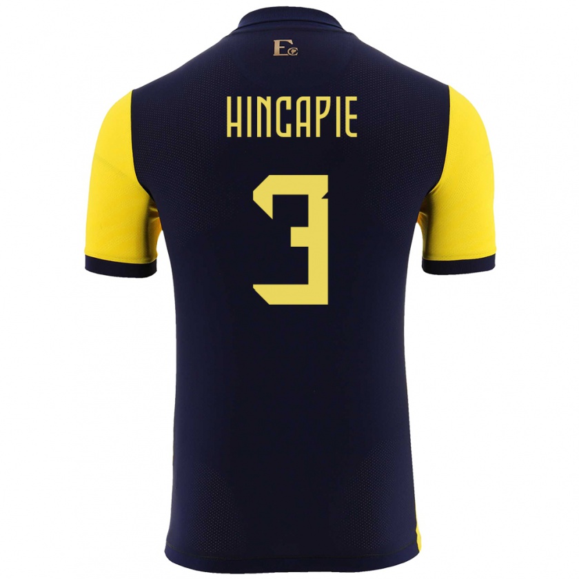 Kandiny Gyermek Ecuador Piero Hincapie #3 Sárga Hazai Jersey 24-26 Mez Póló Ing