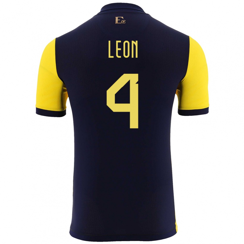 Kandiny Gyermek Ecuador Fernando Leon #4 Sárga Hazai Jersey 24-26 Mez Póló Ing