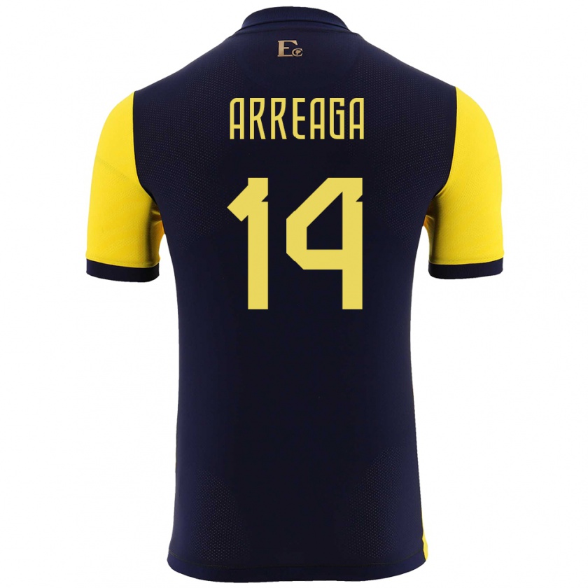 Kandiny Gyermek Ecuador Xavier Arreaga #14 Sárga Hazai Jersey 24-26 Mez Póló Ing