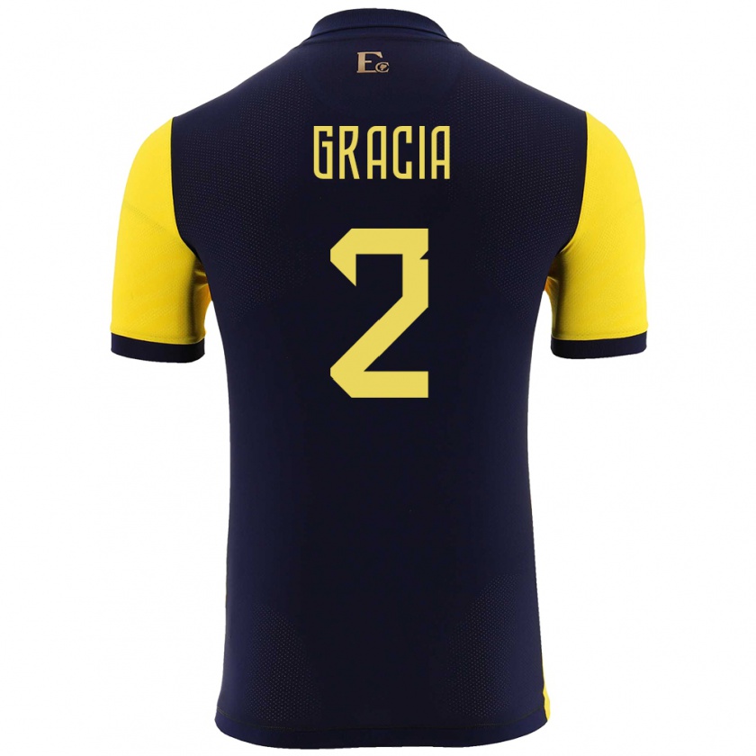 Kandiny Gyermek Ecuador Ericka Gracia #2 Sárga Hazai Jersey 24-26 Mez Póló Ing