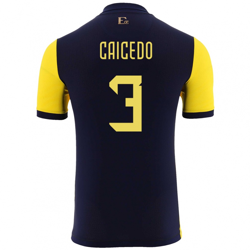 Kandiny Gyermek Ecuador Jessy Caicedo #3 Sárga Hazai Jersey 24-26 Mez Póló Ing