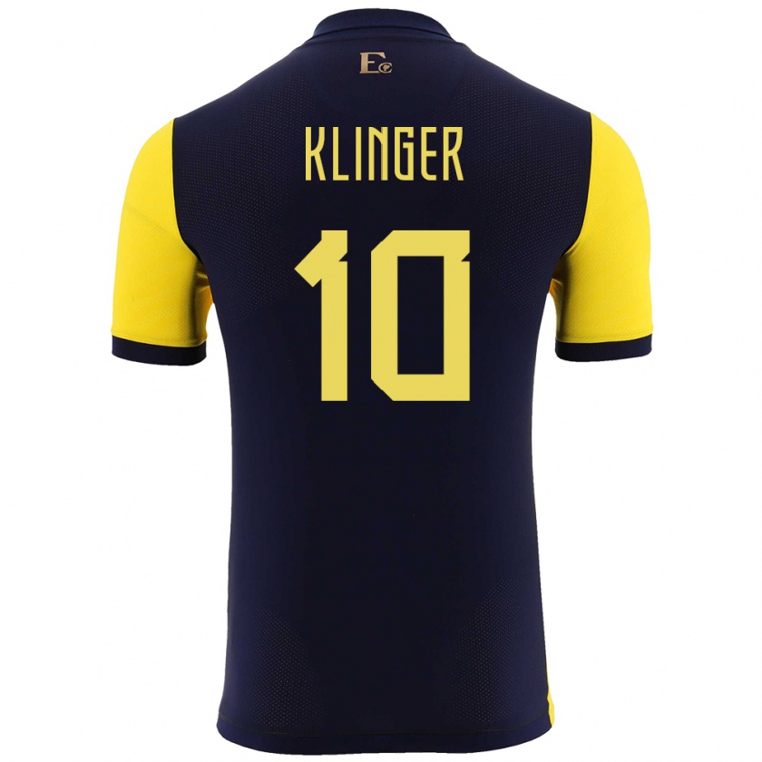 Kandiny Gyermek Ecuador Jose Klinger #10 Sárga Hazai Jersey 24-26 Mez Póló Ing